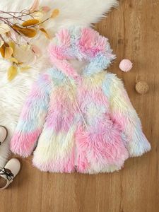 Chaquetas para niñas, abrigo grueso de felpa peluda colorida, ropa de abrigo holgada de moda para otoño e invierno, estilo occidental para niños