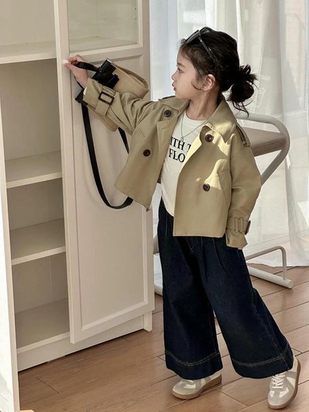 JACKETS Girls Cost Full Spring Automne Solid Turn Down Collar 2024 Veste Small Suit Fashion Coton à poitrine unique