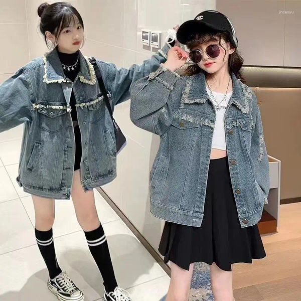 JACKETS Girls Denim Mabet Spring Children's Retro's Veste Loose Top liné