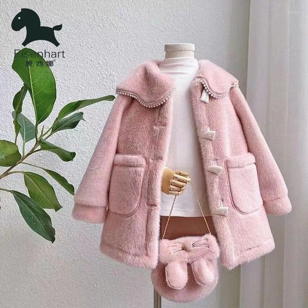 Jackets chicas chicas otoño invernal abrante de piel sintética para navidad princesa fuera de ropa de ropa linda bolso de ropa para niños 2pc set