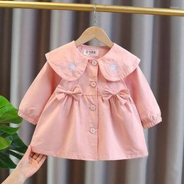 Jackets Girls Kids Fashion Bow geborduurde kraag prinses Trench Coats Girl Leuke baby tops lente herfst kinderen kleding