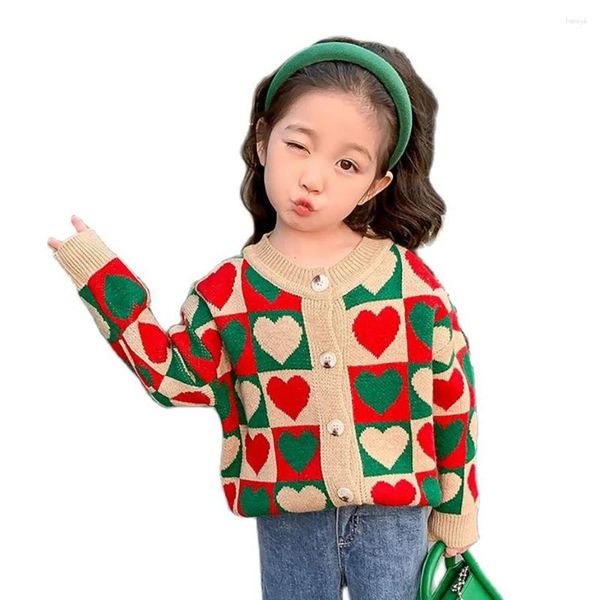 Vestes pour filles, pull tricoté à motif de cœur, manteaux pour enfants, vêtements d'extérieur de Style décontracté pour enfants en bas âge