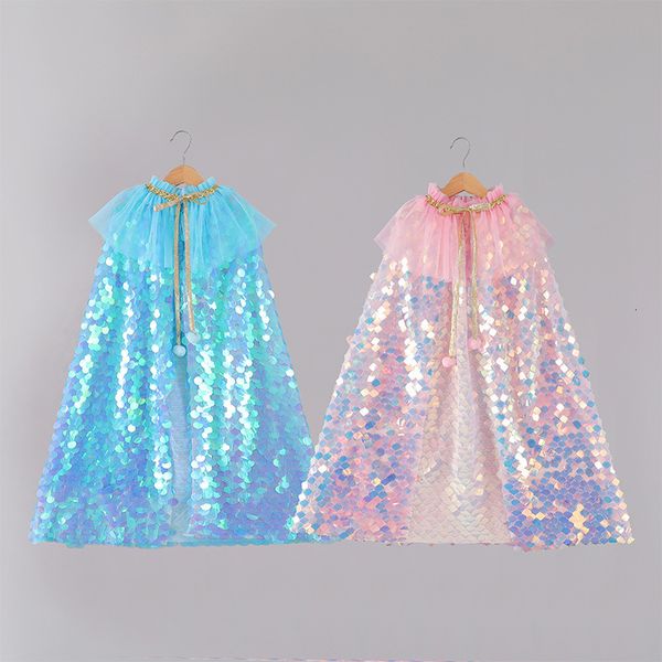 Chaquetas Niñas Sirenita Capa Niños Colorido Lentejuelas Capas Princesa Niños Brillante Fiesta Disfraz Niña Vestir 230728