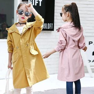 Vestes d'automne pour filles, Trench-Coat Long, vêtements d'extérieur avec capuche, taille jaune/rose, vêtements pour enfants et adolescentes