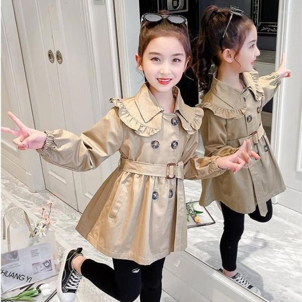 Chaquetas para niñas primavera y otoño rompevientos coreano cinturón de moda de doble botonadura 2023 abrigo para niños ropa informal para niñas pequeñas 7