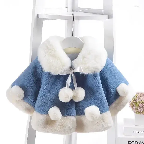 Vestes pour filles, pull épais, cape châle, vêtements chauds d'hiver de princesse, manteau en fausse fourrure, vêtements d'extérieur en peluche pour bébé