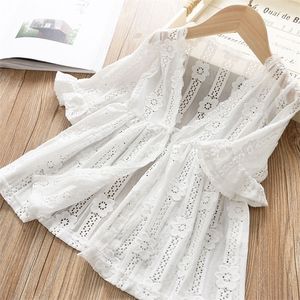 Jackets Girls White Blouse Cardigan Kids Dunne outdarse Summer for Girl Lace Sun Protection Shirt Mode Kleding 4-13y Jacket 220928