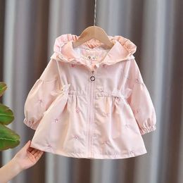 Chaquetas Niñas Rompevientos Abrigo de longitud media Primavera y otoño Moda infantil con capucha Niña trinchera 231213