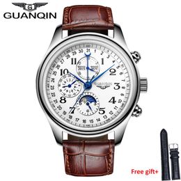 Vestes Guanqin Brand Automatic Watches Men Sapphire Mécanique Hommes Regardez imperméable Calendrier Cuir Men Wristwatch Otomatik Erkek Saat