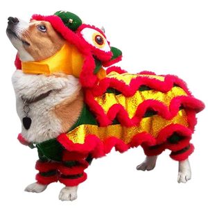 Jassen Halloween Grappige Hondenkleding Nieuwjaar Huisdier Chinees Kostuum Drakendans Leeuw Hondenfeest Leeuwendans Rood Feestelijke Lucky Cat Kleding