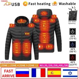 Vestes Veste Chauffante Hommes Dames Sports Chauds en Plein Air Veste Chaude Vêtements d'hiver USB2 Zone 4 Zone 9 Zone 11 Zone Chauffage Noir Rouge