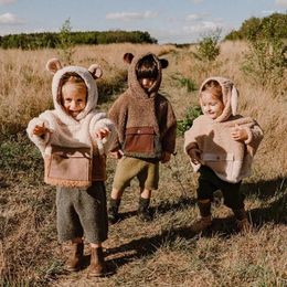 HoneyCherry Sweat-shirt à capuche rembourré pour enfants - Veste chaude en polaire à bulles de couleur contrastée