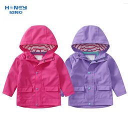 Jackets Honeyking Baby voor jongens Solid Pu Leather Hooded Rainwear Children Rain Coats Kinderen waterdichte bovenkleding