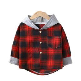 Jackets Hoodies Children's Shirts Clothing Boys Hooded Shirts Girls 'Baby Lange mouwen Plaid Bottoming Coats Spring Autumn 230821