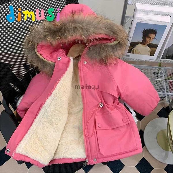 Chaquetas con capucha DIMUSI, abrigos acolchados de invierno para niños, moda para niños, chaquetas con capucha cálidas de algodón, chaquetas con cuello de piel de lana para niñas, ropa para niños L240115