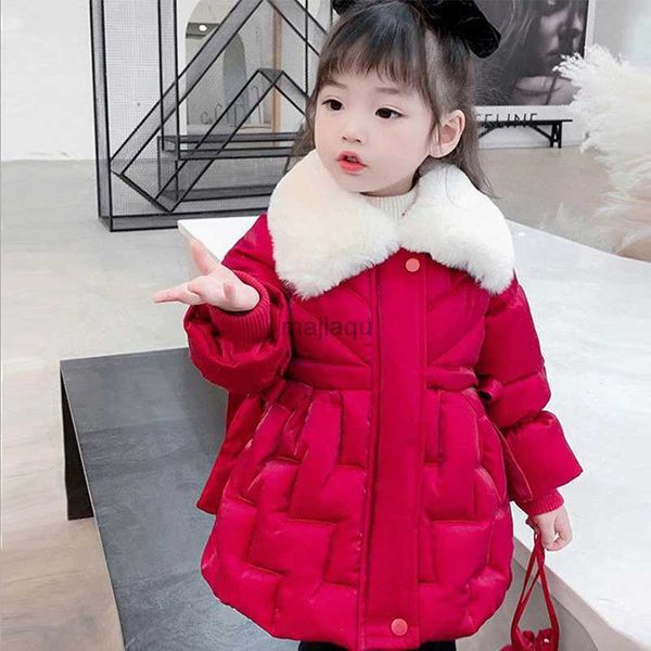 Chaquetas Sudaderas con capucha Chaqueta para niñas Invierno 2021 Moda para niños Cuello de piel Bebé Abrigos de invierno rojos Chaqueta de algodón para niños Chaqueta más gruesa L240115