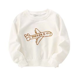 Jackets Hoodies Little Maven Baby Girls White Sweatshirt Cotton Soft and Comfort Fashion Tops met gebreide vliegtuig voor kinderen 230821
