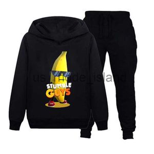 Chaquetas Sudaderas con capucha Stumble Guys Ropa para niños Niñas Niños Juegos de Harajuku Sudaderas con capucha + Pantalones Conjuntos Niños Dibujos animados Banana Sudaderas Bebé 2 piezas Ropa x0712