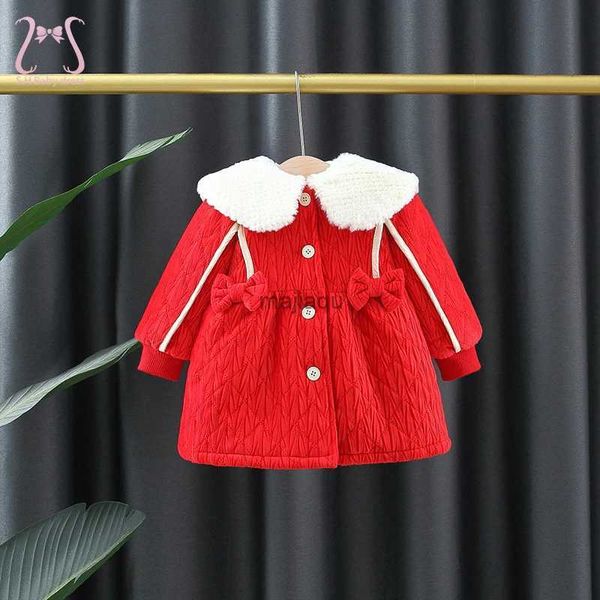 Vestes à capuche hiver bébé fille noël polaire arc rouge veste chaud coupe-vent enfants vêtements coton manteau 0 à 3 ans enfant en bas âge L240115