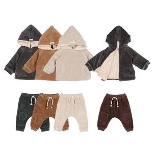 Jackets in Barm Kidsjas 2021 Winter Buho Toddler Boy Girls Veet Jacket Pant Set Warm Corduroy Outderse broek Clren Kleding Drop DHQSN