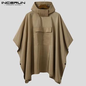 Jassen Incerun Mannen Effen Geul Sneldrogend Capuchon Losse Poncho's Zakken Casual Outdoor Mantel Mannen Onregelmatige Jassen Geen Regenjassen S5xl