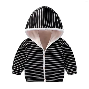 Vestes pour bébés garçons et filles, capuche rembourrée à manches longues, boutonnée, manteau rayé à pois pour enfants