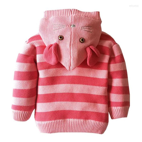 Chaquetas Chaqueta para niñas Abrigo Niños Niño Cálido Invierno Niños Forro de terciopelo coral Lindo ratón Oreja Sombrero Raya de color