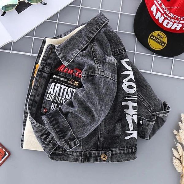 Jackets Jeans Jacket Kids Kids 2024 Spring Brother Motorcycle Coat Fewim Manga de manga larga Niños Breakbreaker Tamaño 2 3 4 5 6 años