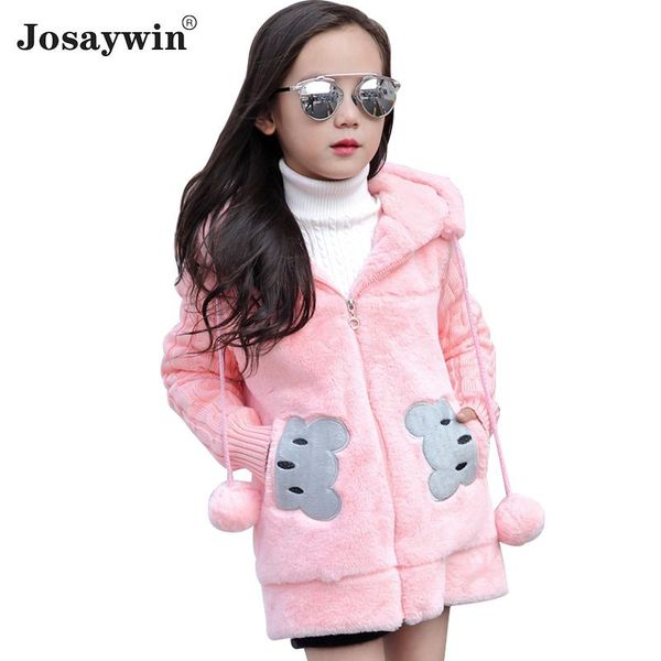 Chaquetas Josaywin, chaqueta de invierno para niños, abrigo para bebés, niños con capucha, Parka cálida de lana con dibujos animados, piel sintética esponjosa para niñas, prendas de vestir exteriores para la nieve