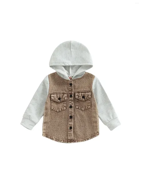 Vestes Enfant Garçon Manteau À Manches Longues À Capuche Poches Boutons Patch Couleur Cardigan Fête Décontracté