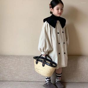 Vestes Kids Boutique Vêtements Baby Girl Trench Coat 2024 Couleur de contraste coréen d'automne refus