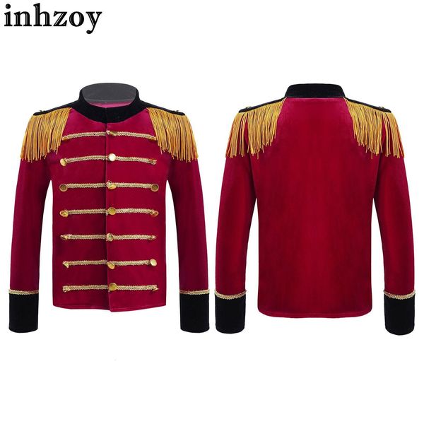 Vestes Enfants Garçons Tambour et Trompette Équipe Garde Uniforme Glands Or Cirque Ringmaster Velours Veste Halloween Performance Costume 230904