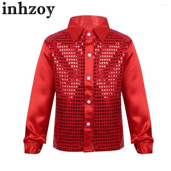 Vestes Kids Boys Hip Hop Jazz Dance Costume Long Manche à paillettes brillantes Top Top Ballroom Disco Party Choir Performance Performance Dancewear