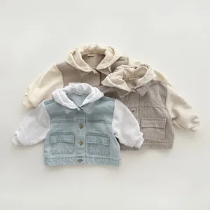 Jassen Kinderkleding Meisjes Denim 2023 Herfst Mode Patchwork Lange Mouw Hoody Jas Outwears Babykleding Jongens Overjassen