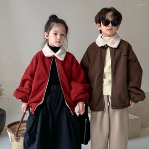 Vestes enfants manteau hauts hiver garçons filles coréen col de fourrure veste à glissière 2023 enfants vêtements épais décontracté solide polyvalent