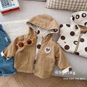 Jackets Kids 'dubbelzijdige jas lente herfstjongens 0-6 jaar oude capuchon Polka dot beer print top kinderen