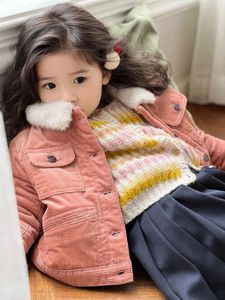 Vestes d'hiver pour filles, manteau d'hiver chaud pour enfants, veste chaude en velours côtelé et col en laine, vêtements d'extérieur, 2023