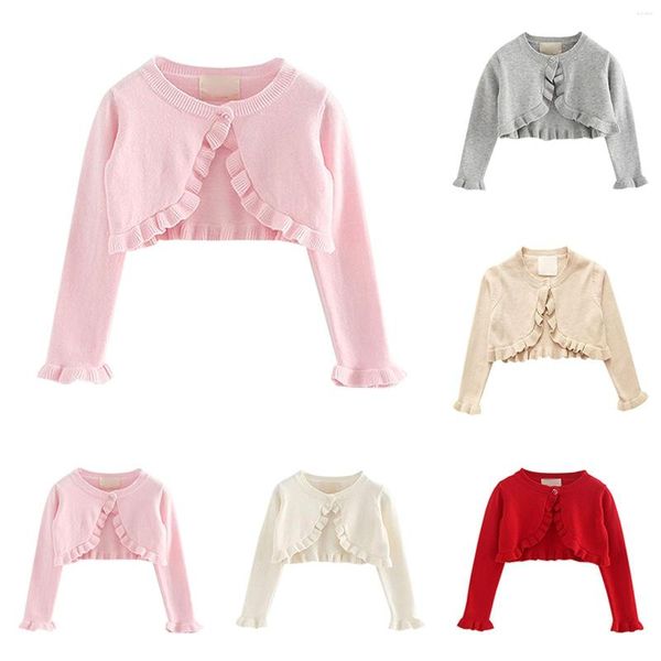 Vestes enfants filles manteau printemps/été couleur unie bouton unique à manches longues à volants Cardigan enfant en bas âge fille tenues chemises de jeunesse