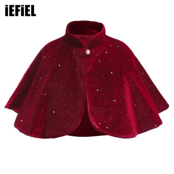 Vestes kids girls fairy cape manteau brillant rouge velvette collier lisse doublure perle bouton bolero robe hauteur de châle pour la soirée de fête