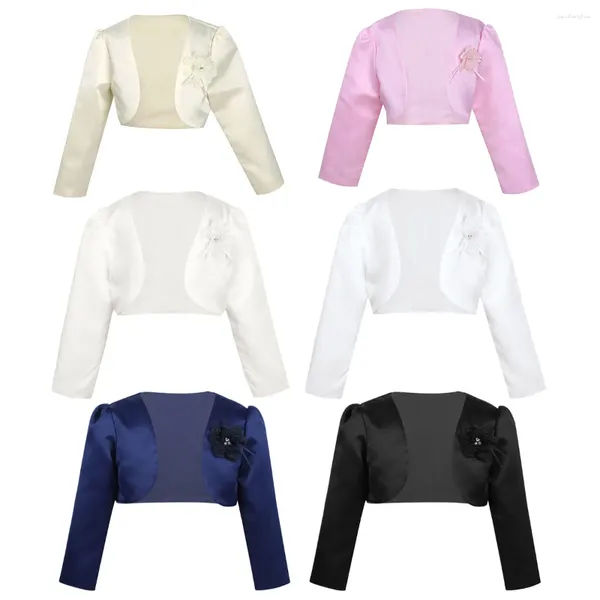 Vestes enfants filles manches longues boléro veste wrap haussement d'épaules manteau court cardigan cape de mariée cape de mariage châle fleur fille vêtements