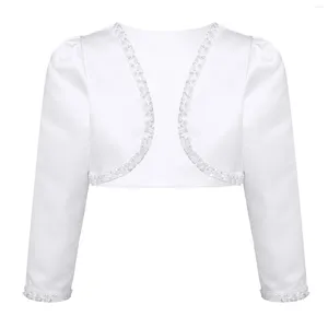 Vestes Enfants Filles Manches Longues Veste Blanc Boléro Perles Perles Haussement D'épaules Capes Cardigan Pour Mariage Formelle Robe De Soirée Accessoires