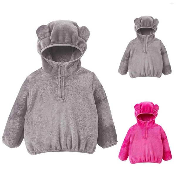 Vestes enfants filles manteau d'hiver mignon oreilles d'ours veste à manches longues enfant sweat à capuche chaud polaire bouton maïs