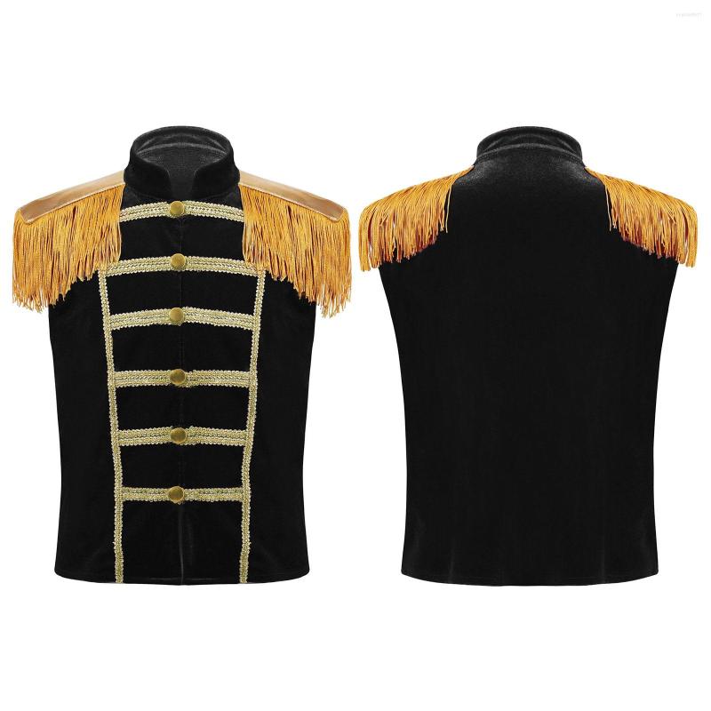 Ceketler Kiddoween Sirk Şovmen Askeri Davulcu Kostüm Kolsuz Altın Saçak Epaulet Yelek Yelek Cosplay Performansı İçin
