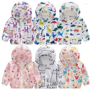 Jackets Kinderkapjes Lagen voor jongensmeisje Zomerzon Bescherming Kleding Ademboute Print Outerwear Light Casual Sportswear met opbergtas