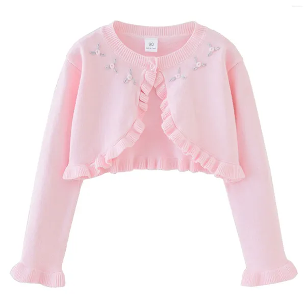 Vestes enfants enfant en bas âge filles Cardigan boléro haussement d'épaules en coton doux manteau en tricot côtelé à manches longues fleur à volants couvrir hauts châle