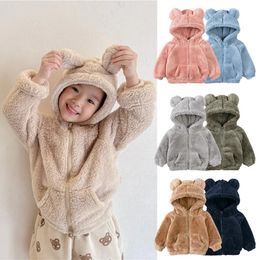 Vestes enfants manteaux d'hiver 2023 vêtements d'extérieur pour enfants garçon ours oreille chaud sweat à capuche en polaire bébé filles pour automne printemps vêtements 230928