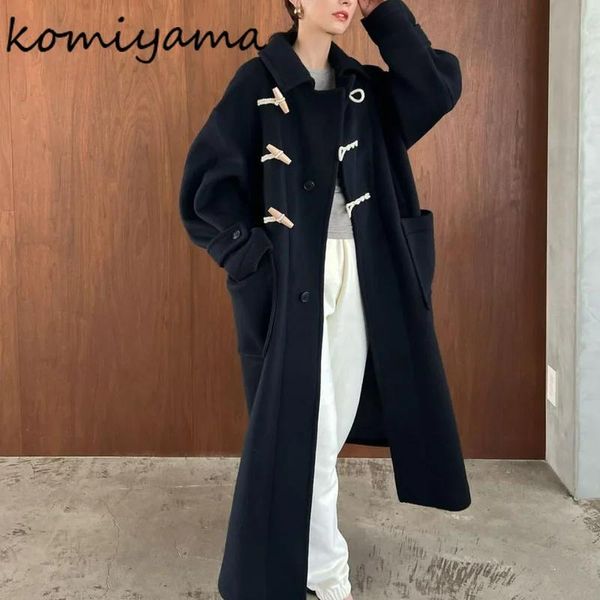 Vestes Komiyama Japanses lâche haut niveau corne bouton vestes laine mélangée longs manteaux Double poches automne hiver vêtements femmes