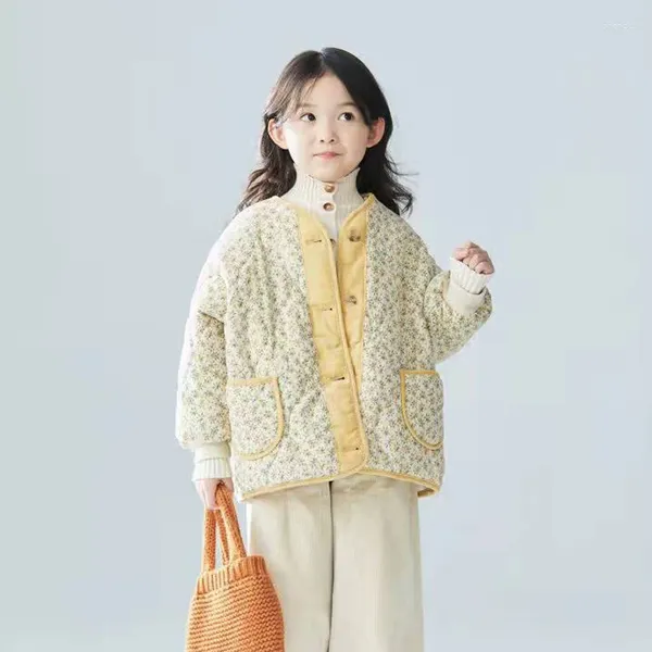 Vestes Fashion coréenne 2024 Style pour enfants Coat Coton Girls Imprimé court pardessus