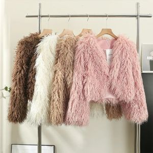 Chaquetas de moda coreana para mujer, abrigo de piel sintética, abrigos de plumas cálidos, cárdigan, abrigo corto de invierno, trajes elegantes de fiesta para mujer 2023