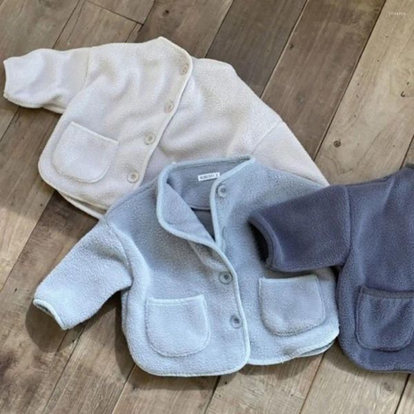 Chaquetas Abrigo de lana infantil coreano Primavera Sólido Cuello medio alto A prueba de viento Ropa cálida para niños Moda Casual Ropa de abrigo para bebés